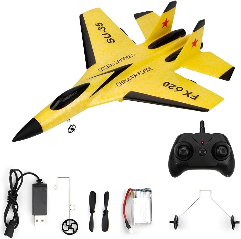 YANGUN Remote Control Plane, Remote Control Wireless Airplane Toy, RC Planes Ready To Fly, SU-35 Foam RC Planes 2CH 2.4Ghz RCPlane with LED Light Strip,RC GliderPlane for Kids Beginners Adult(Yellow)