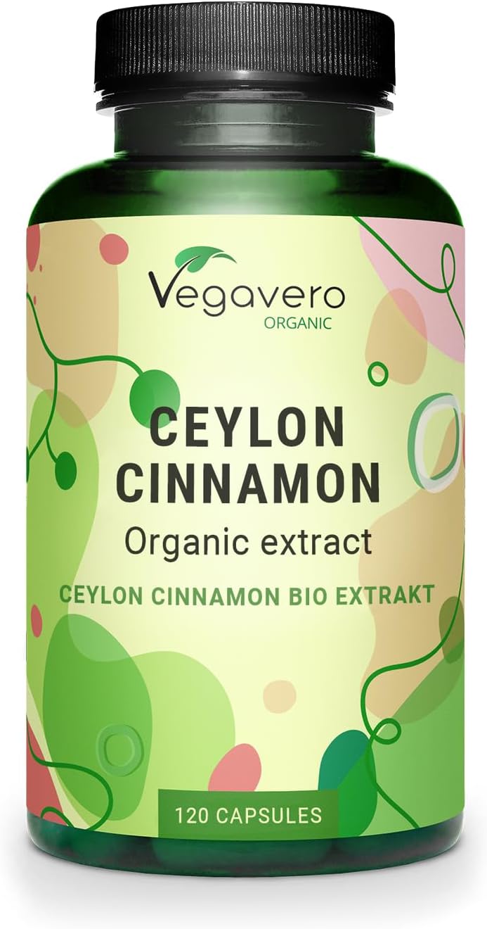 Vegavero Organic Ceylon Cinnamon | High Strength 2500 mg Per Serving | NO Additives | Extract (5:1) from Madagascar | Lab-Tested, Non-GMO | 120 Capsules | Vegan