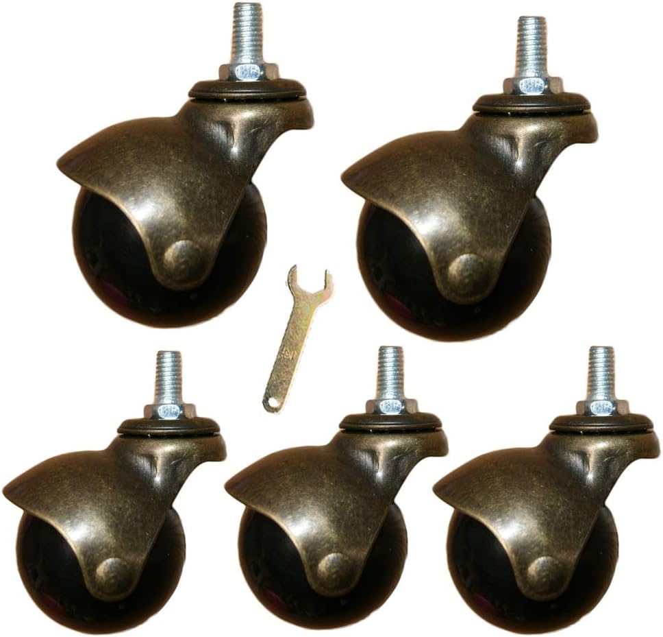 2" Caster Wheels,Antique Gold Ball Casters Furniture Casters,Threaded Rod Mounting M8/M10mm,for Small Sofa Furniture,Office Chair