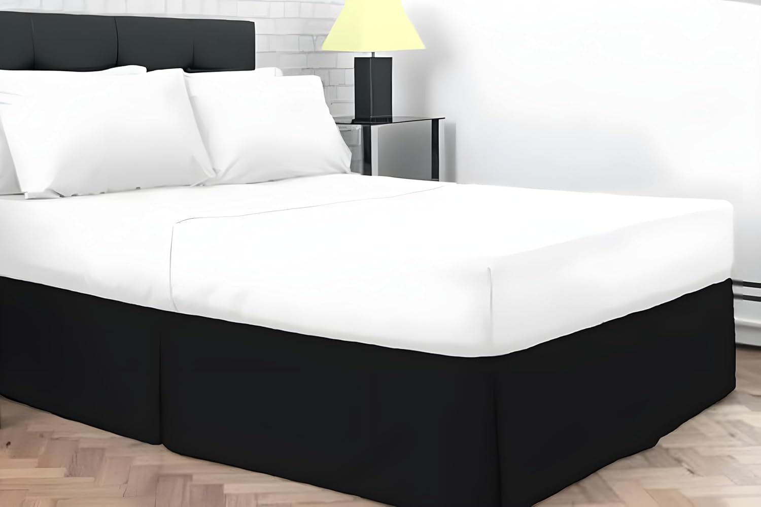 Dazzle Collection® Plain Dyed Poly Cotton Pleated Platform Base Valance Sheets | Single | Double | King | Super King | (Double, Black)