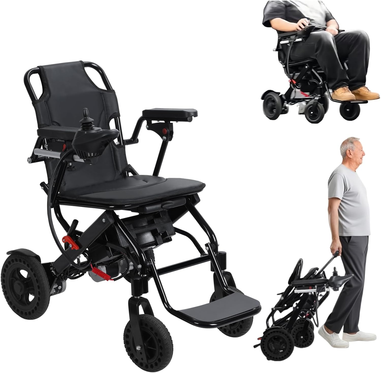 Naievear Electric Wheelchair, Lightweight Electric Wheelchairs for Adults, 500W, 22kg, with Hand Brake and Anti-Tilt Rear Design, Folding Mobility Scooter Power Chairs for Disabled