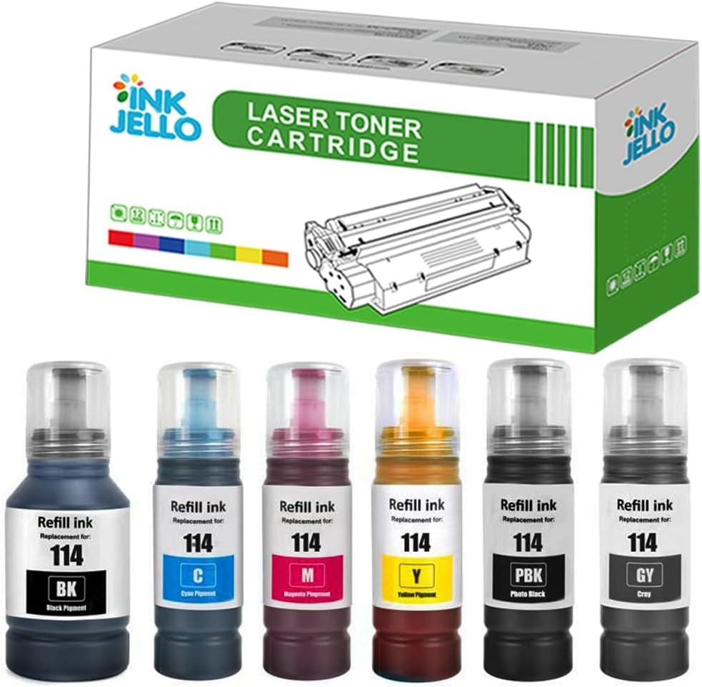 Inkjello Ink Bottle for printer, Compatible With Epson ET-8500 ET-8550 C13T07A140 Black Photo-Black Cyan Magenta Yellow Grey (6-Pack)