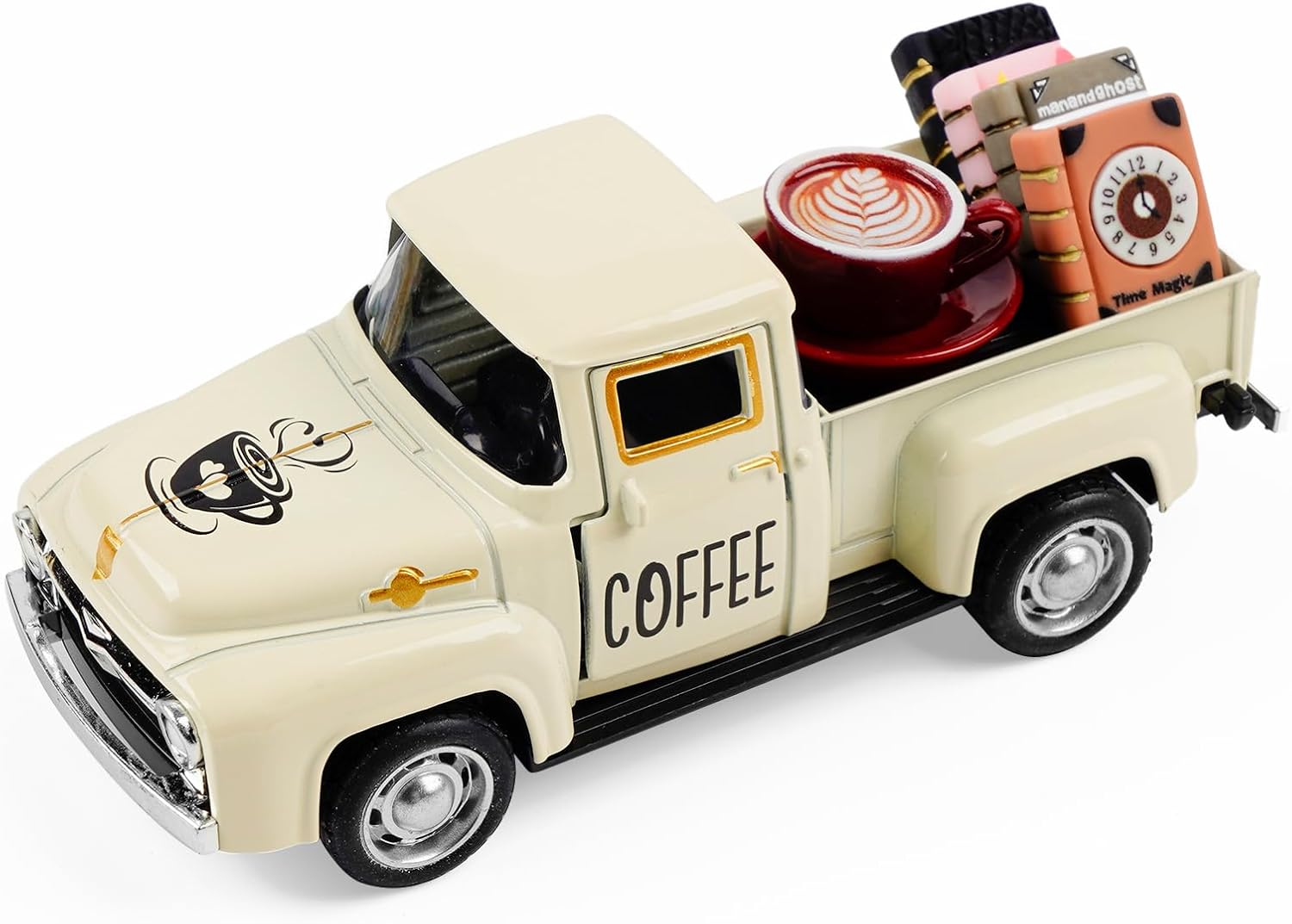 Cream Coffee Truck Decoration - Coffee Lover Truck Decor, Themed Ornaments, Cute Decor for Dashboard & Tabletop Tiered Tray, Barista Gift