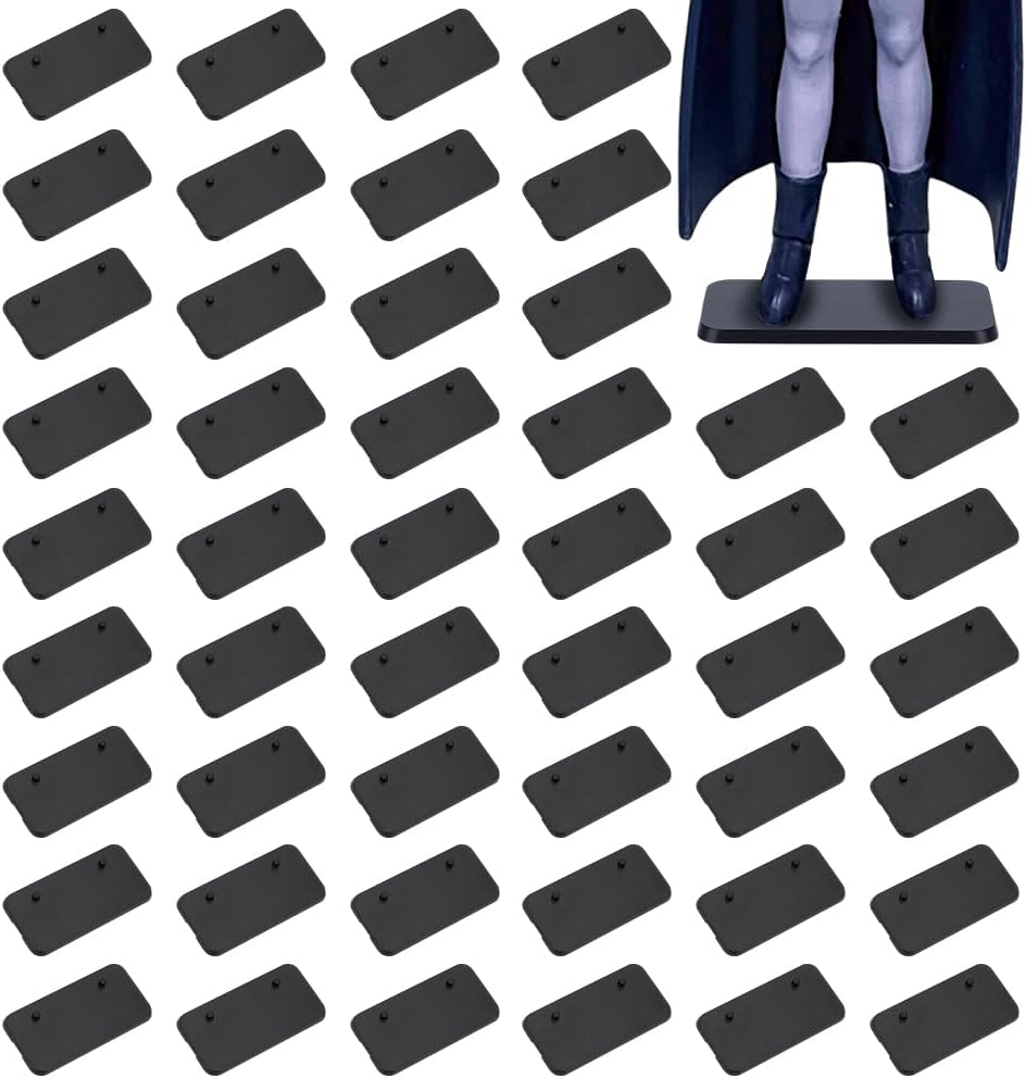 FINGERINSPIRE 50PCS Plastic Black Stand Bases for Most 6 inch Action Figure 65.5mmx32.5mm Action Figure Stand Bases Model Display Support Stands Base 2 Pegs Model Support Stands for GI Joe Motu