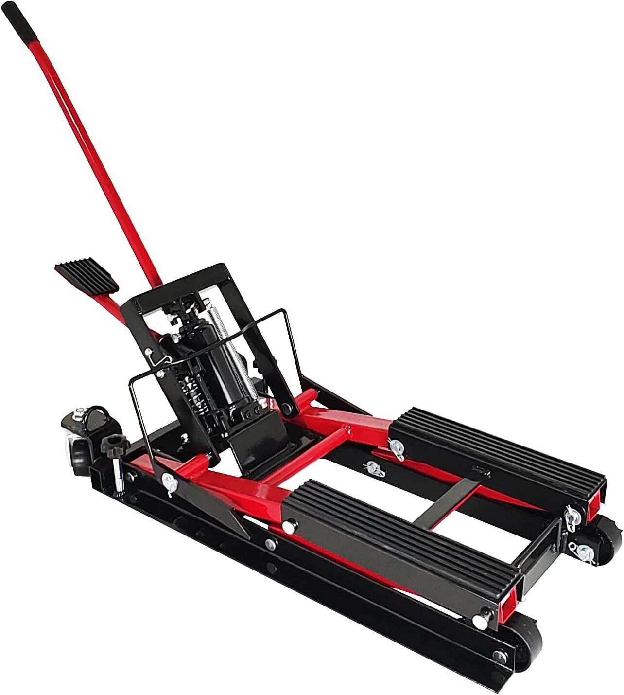 Hydraulic Motorcycle Lift Jack 1500Lb Capacity ATV Scissor Jack with 4.7-14.57in Height Adjustment, Non-Slip Platform & 360° Swivel Casters, Garage Lift for Dirkbikes, Utvs, Red