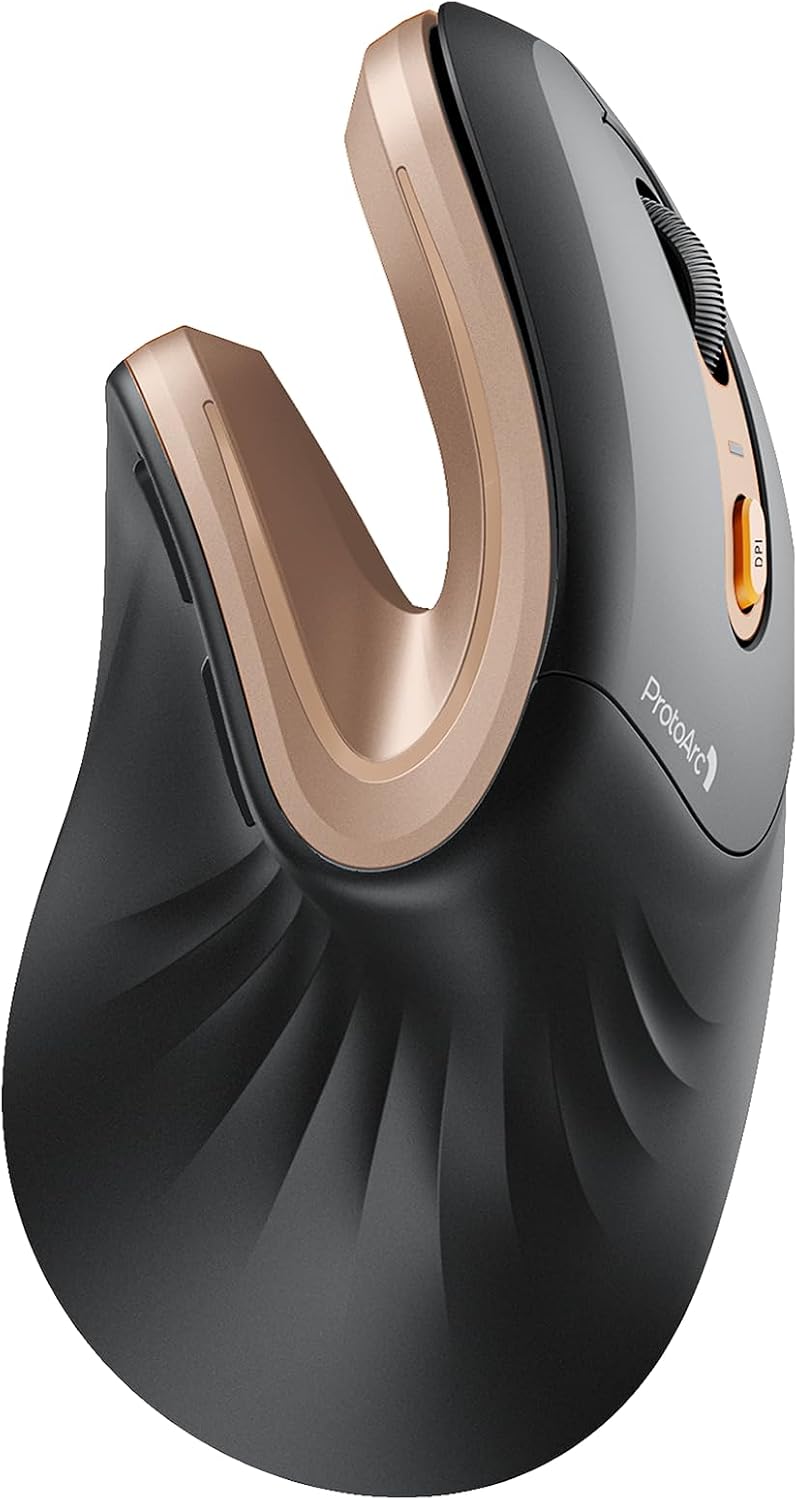 ProtoArc EM11 NL Wireless Ergonomic Mouse, Rechargeable, Black Gold