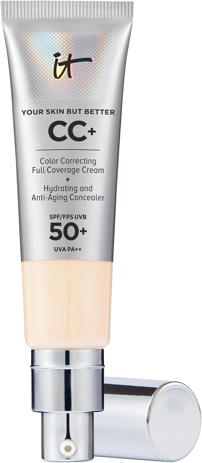 iT Cosmetics CC+ Cream SPF 50+ Full-Coverage CC Cream Foundation with Hyaluronic Acid, Niacinamide & Vitamin E for a Radiant Finish, CC Cream, Your Skin But Better, (Full Size or Travel Size)