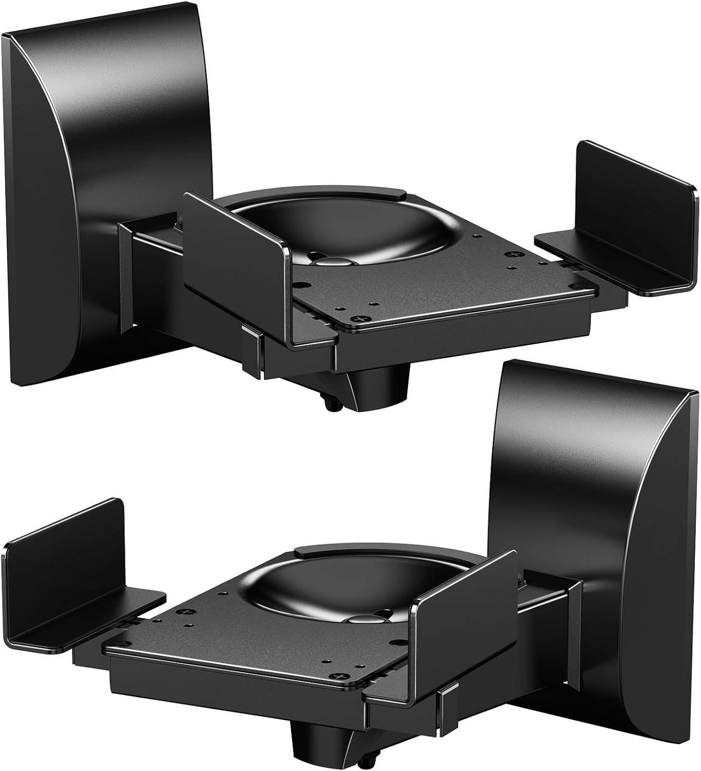 WALI Speaker Wall Mounts, Dual Side Clamping Bookshelf Mounting Bracket for Large Surrounding Sound Speakers, Retractable Speaker Bracket, Angle Adjustable, Holds Up to 25 kg, 1 Pair, Black (SWM201)