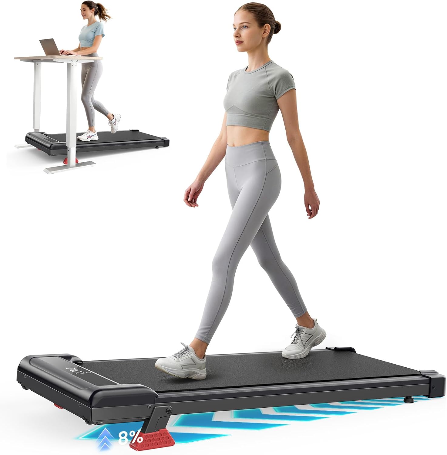 HomeFitnessCode Incline Treadmill, 2.5HP Walking Pad Treadmills for Home | 1-10KM/H, 8% Incline, 140kg Weight Capacity, Quiet Motor, LED Display & Remote Control, No Assembly Required