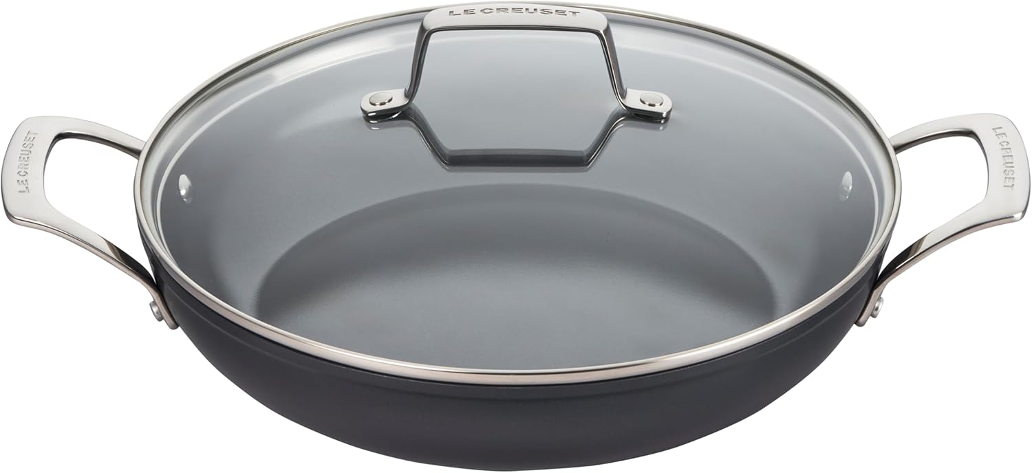 Le Creuset Essential Non-stick Ceramic Shallow Braiser with Glass Lid, 3.5 qt.