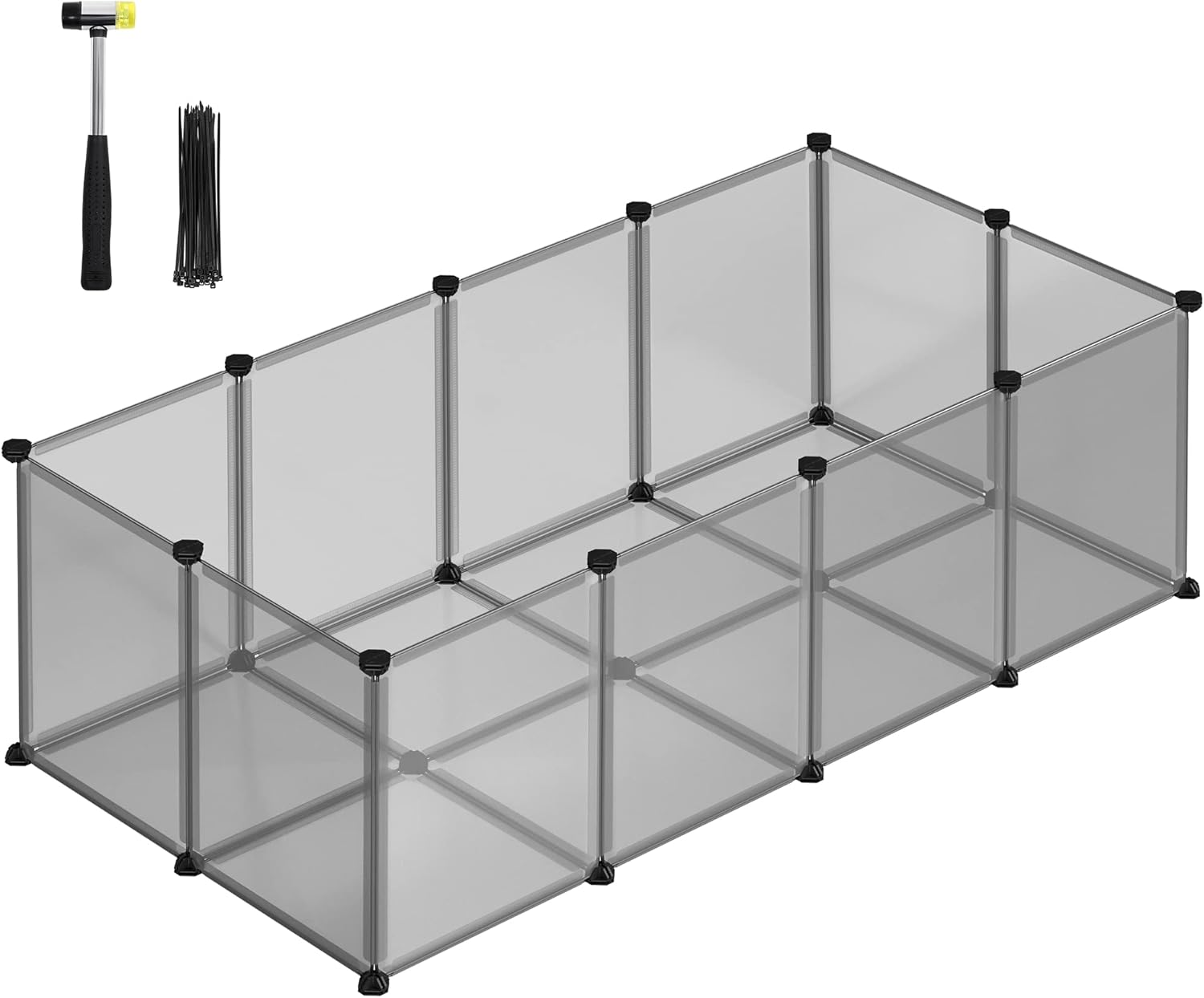 SONGMICS Pet Playpen with Floor, Small Animal Enclosure, DIY Plastic Cage, Indoor Run for Hamsters, Rabbits, Hedgehogs, Guinea Pigs, 143 x 73 x 46 cm, Grey LPC002G01