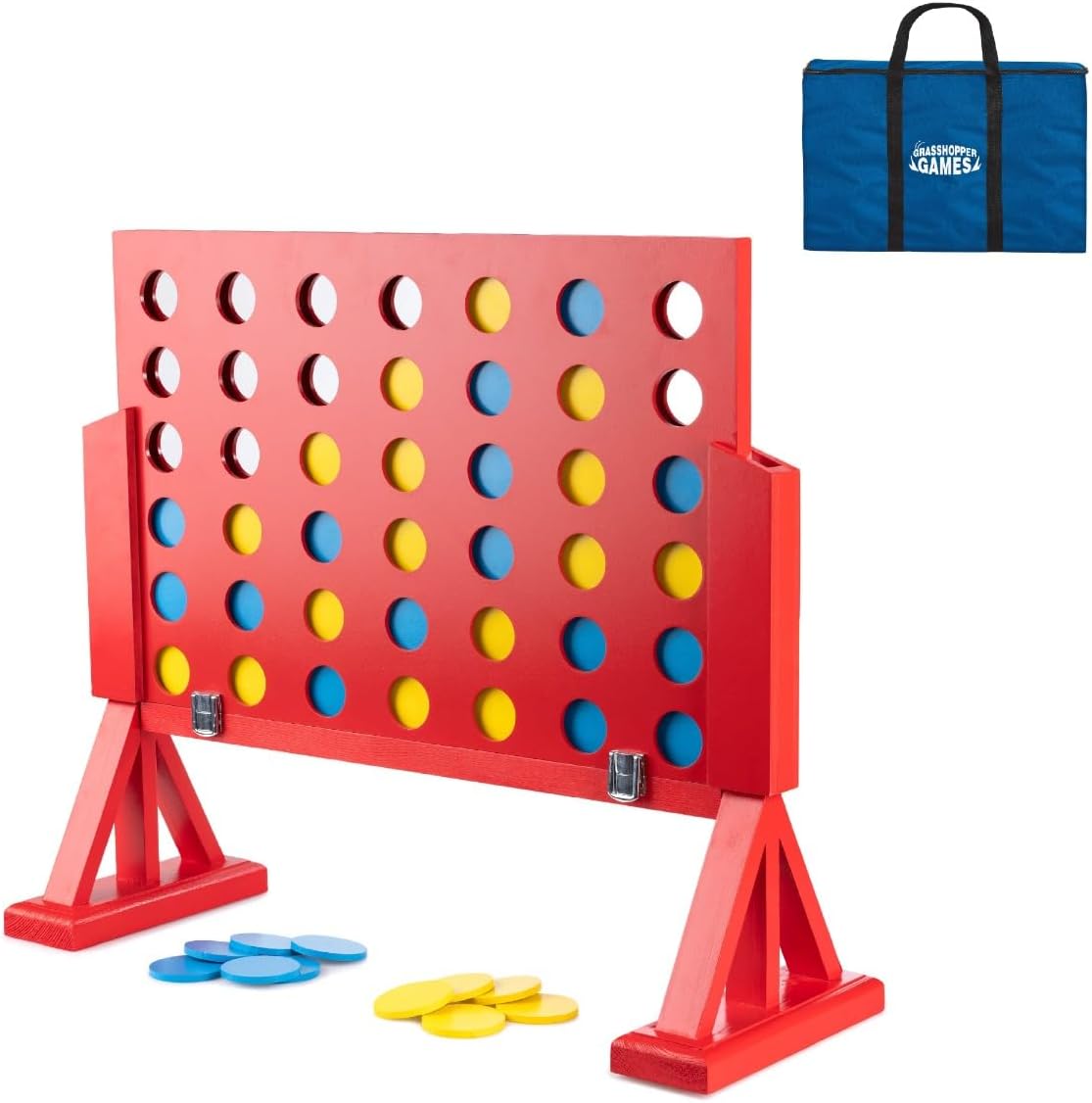 Grasshopper Games | 4 in Row, 46 Discs and Carry Bag, Classic Four in a Line, Outdoor Family Game for Kids and Adults, Wood