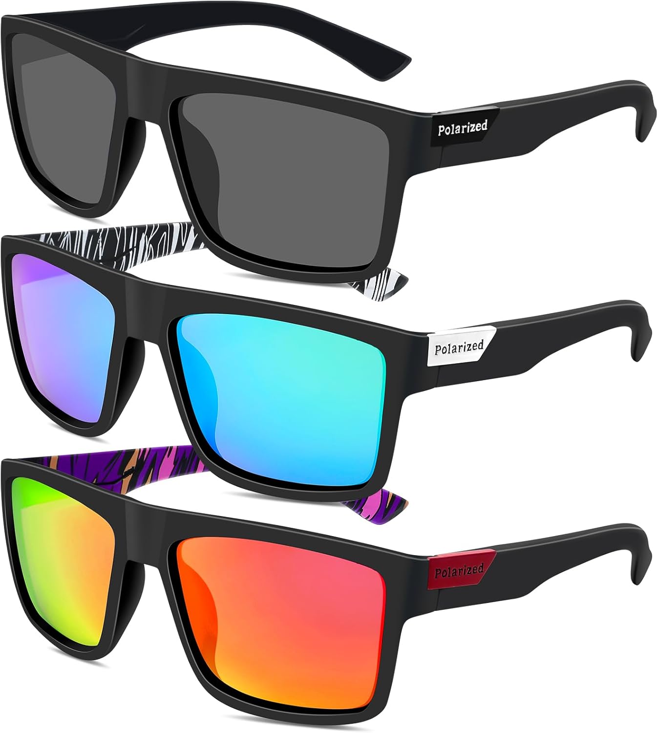 3pcs Mens Sunglasses, Polarised Sunglasses Sun Glasses Outdoors Sports Golf Fishing Eyewear sunglasses for Mens