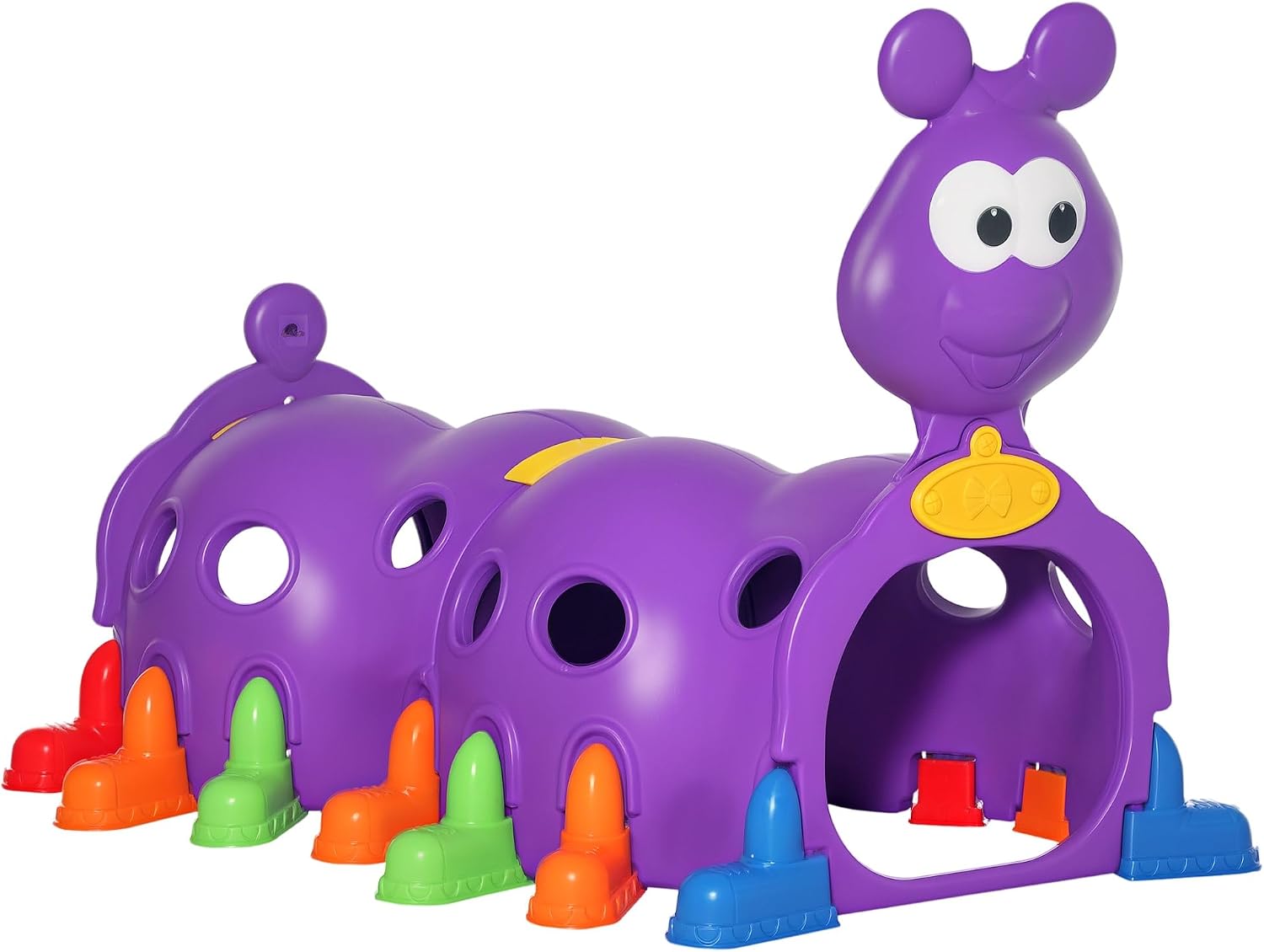 Qaba Caterpillar Play Tunnel for Toddlers, Indoor, 2 Sections, Purple