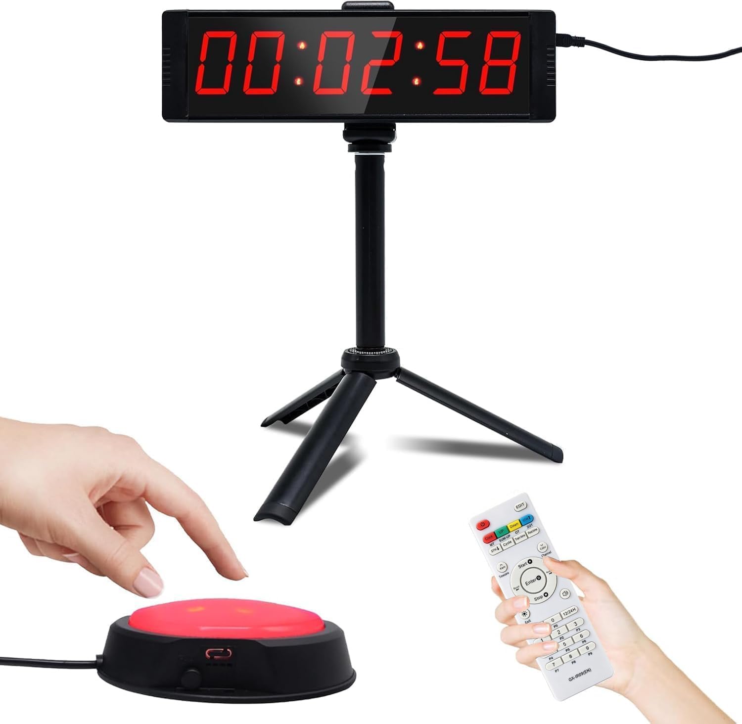 Large Stopwatch with Start/Stop Button, LED Digital Timer with Remote, Countdown Clock with Buzzer, Gym Clock for Home Gym, Interval Timer for Workout, Plug in (with Stand)