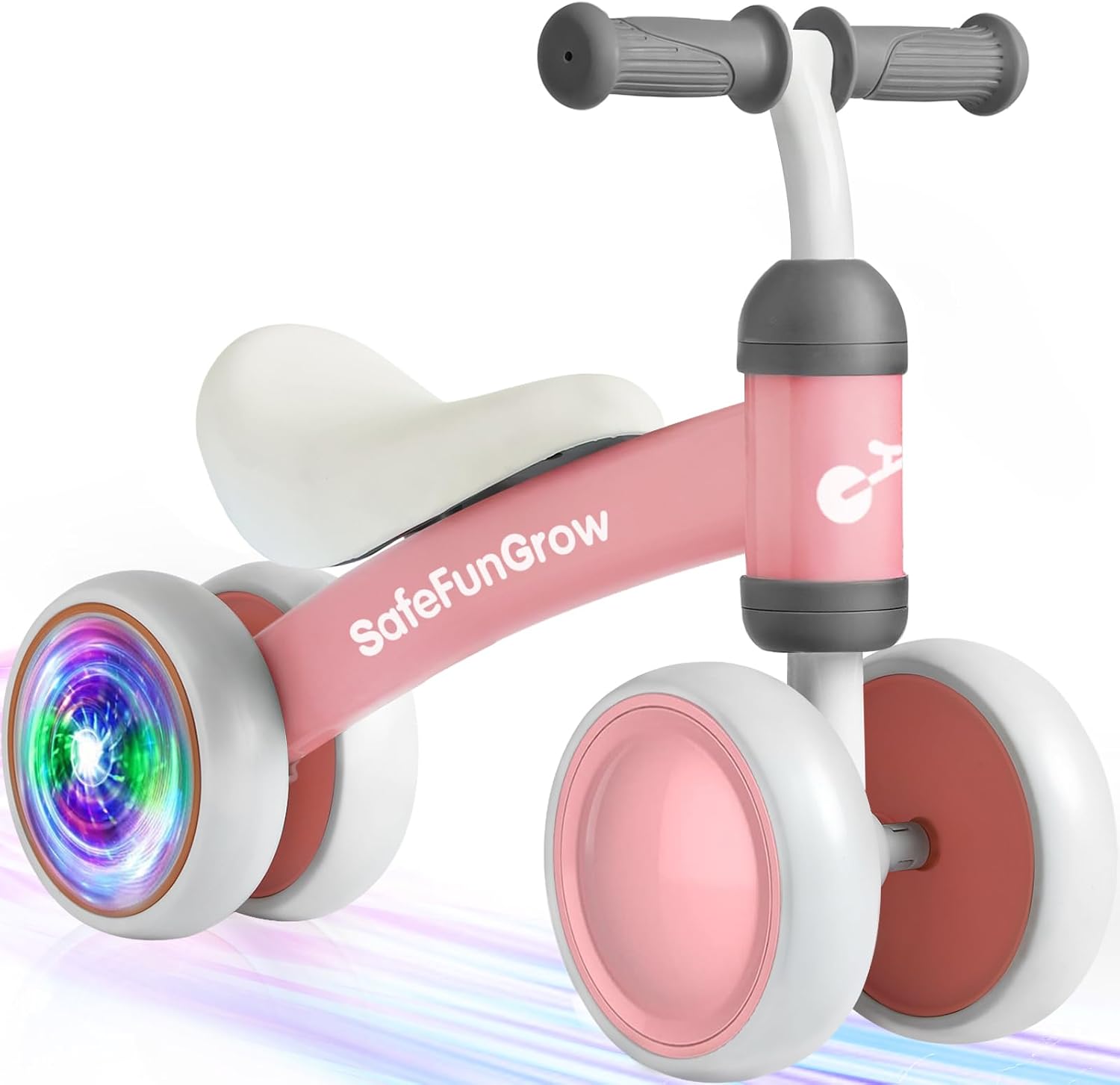 Colorful Lighting Baby Balance Bike Toys for 1 Year Old Girl Gifts, Balance Bike 1 Year Old No Pedal, 12-24 Months Toddler Ride on Toys with 4 Silent Wheels & Soft Seat, 1st Birthday Gifts, Pink