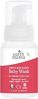 Earth Mama Simply Non-Scents Baby Wash Foaming Hand Soap, Organic Fragrance Free Body Wash, Unscented Body Wash, Castile Soap with Coconut Oil, Shea Butter, Calendula, & Aloe, 5.3floz