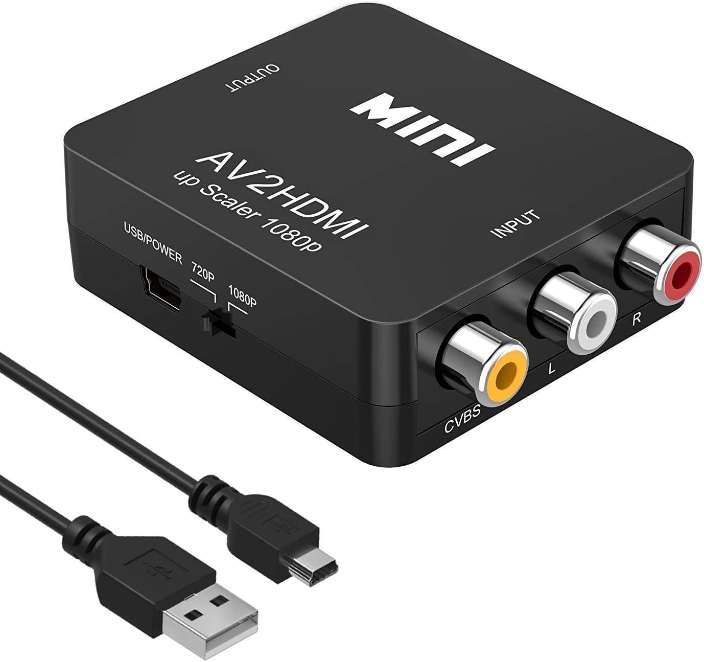 Amtake RCA to HDMI 1080P AV Converter - Composite CVBS AV to HDMI Video Audio Adapter for PS2 Wii Xbox SNES N64 VHS VCR Camera DVD, Supporting PAL/NTSC with USB Power Cable