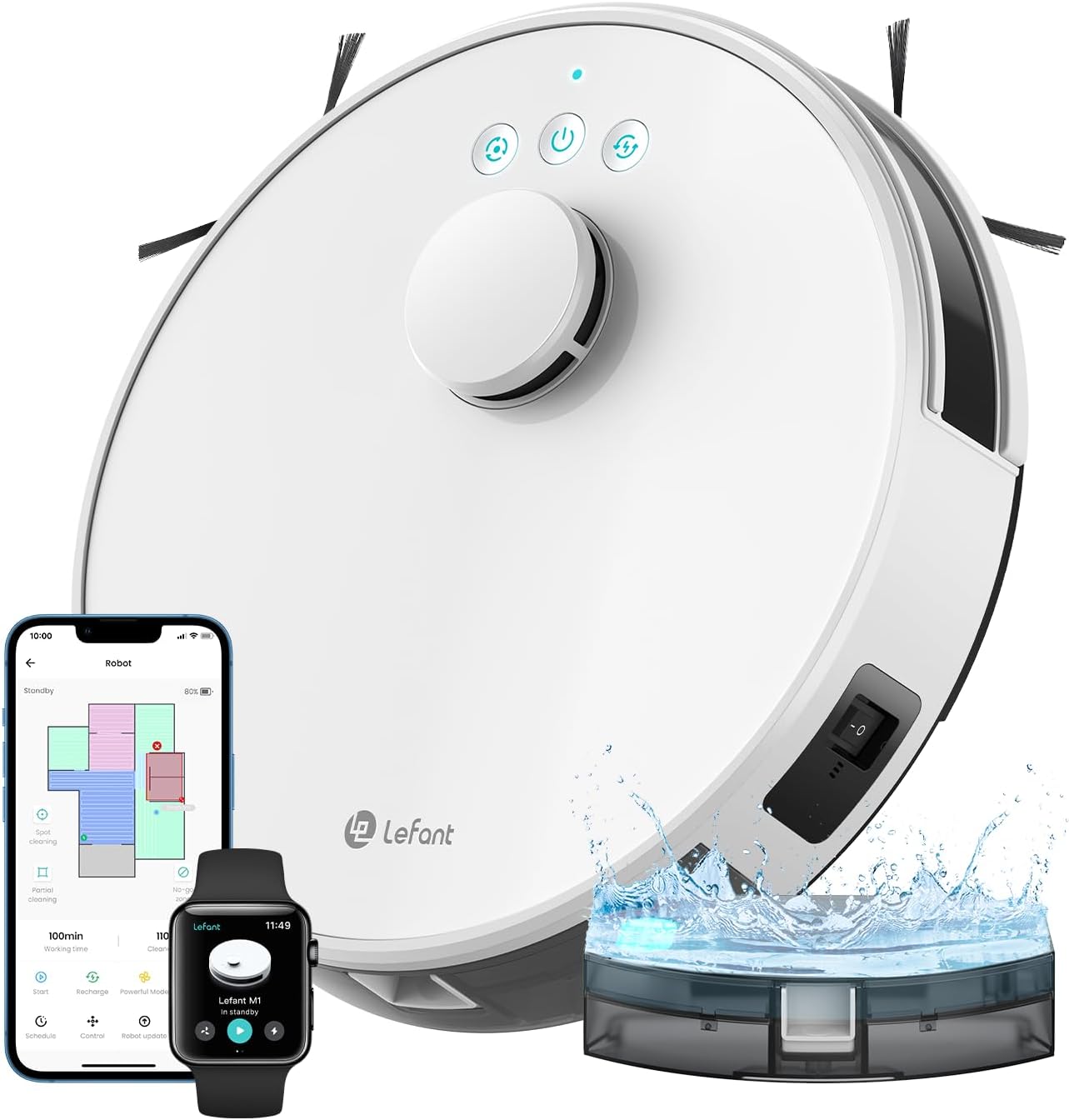 Lefant M1 Robot Vacuum Cleaner with Mop, dToF Laser Navigation and SLAM Mapping, 5500Pa Strong Suction, 150 Minutes, No-Go Zones, 2.4G Wi-Fi/App/Alexa Control, Ideal for Pet Hair and Hard Floors
