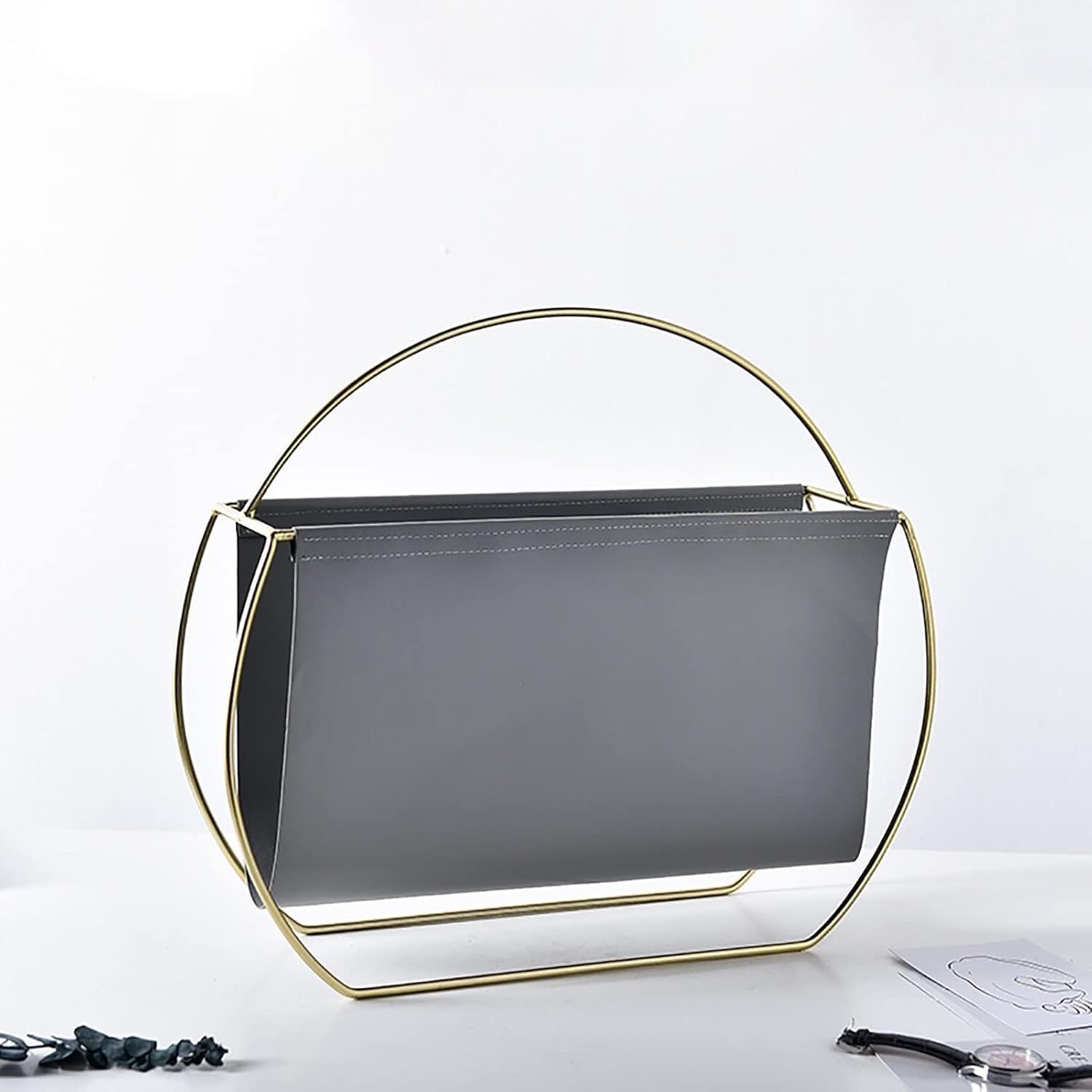 Leather Magazine Holder Pamphlet Organizer Racks, Portable Literature Newspaper Display Stand For Home, Living Room/Bedroom Catalog Storage Rack(Color:D)