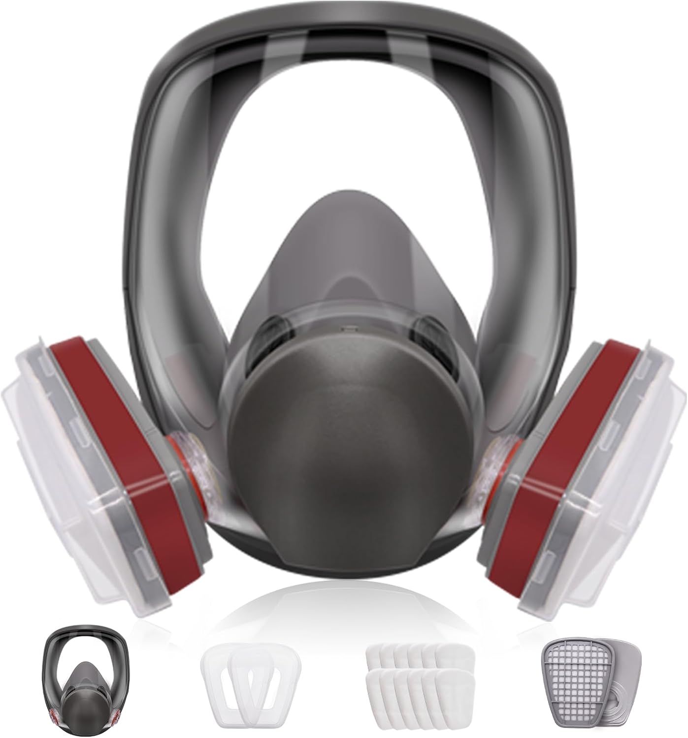 Full Face Cover,Safety Dust Face Cover Reusable,16 In 1 Respirator Mask,Includes 2 Filter Cartridges,10 Replaceable filter Cotton,Full Face Mask And lid, bag