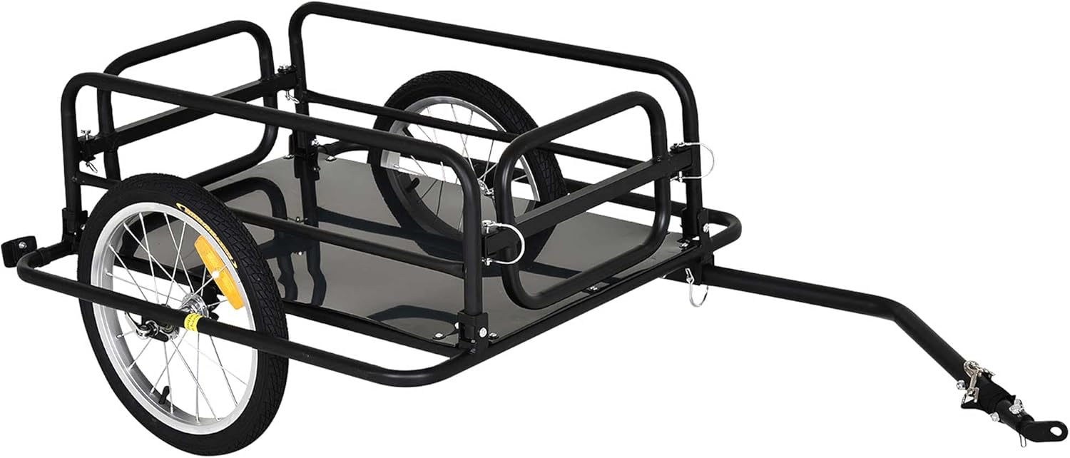 Aosom Bike Trailer, Foldable Bicycle Trailer with16 Inch Pneumatic Tire, Universal Coupler, Foldable Frame and Safe Reflectors Design, Large Load Capacity, Black