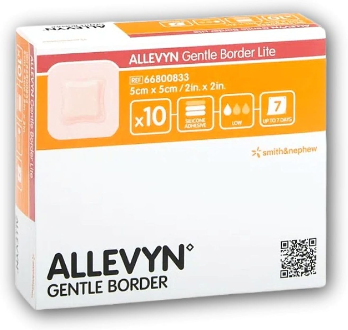 Smith & Nephew 99XX0367 Allevyn Gentle Border Dressing, 7.5cm x 7.5cm, Pack of 10