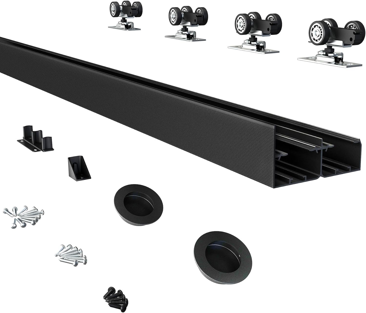 JUBEST Heavy Duty Sliding Closet Door Track_systemChristian Aluminum 122cm Fit 3.5cm to 4.4cm Door Thickness, Quiet, Smooth, Black