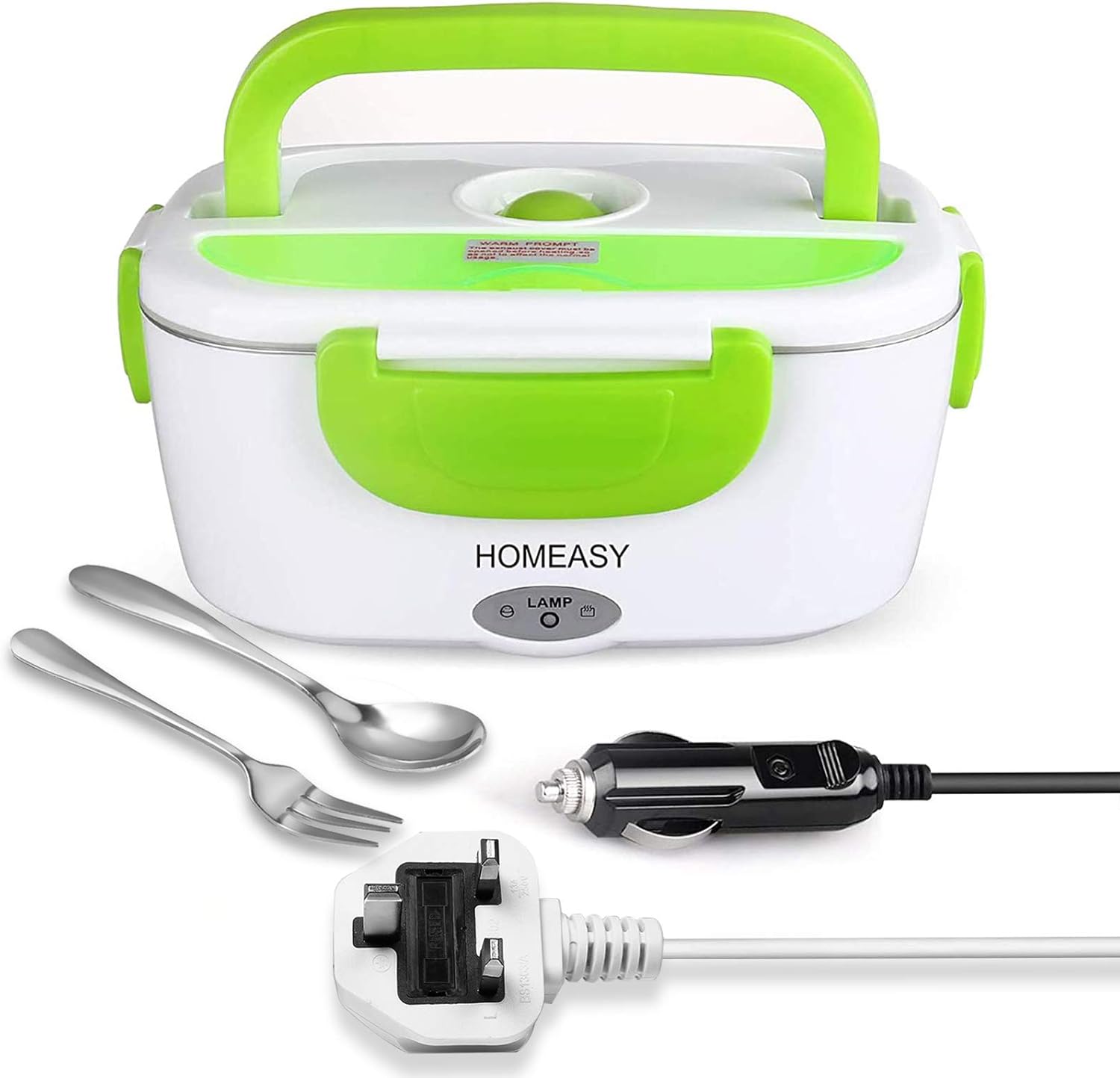homeasy Electric Lunch Box, 80W 3 in 1 Food Heater Warmer 1.5L Removable Food-Grade Stainless Steel Container Portable for Car, Office, School and Home Use 220V/12V/24V (Green)