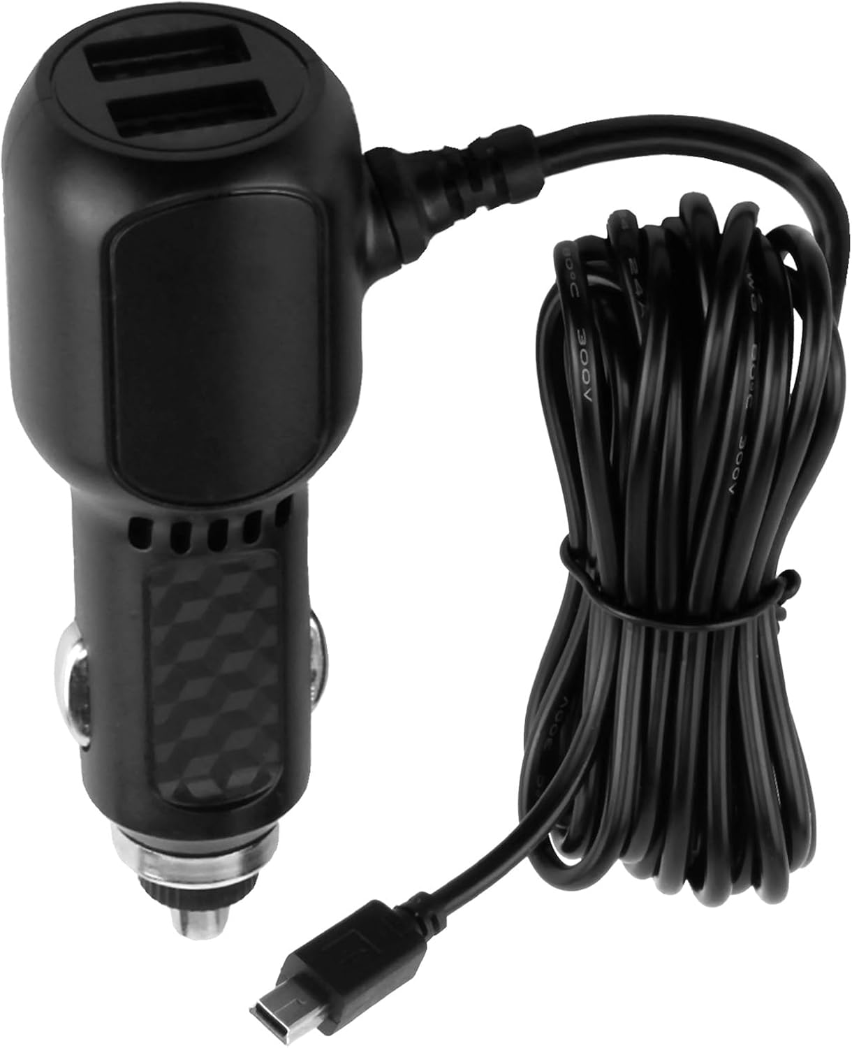 Dash Cam Power Lead Cable Mini USB Car Charger 12V to 5V Adapter with 2 USB Ports, 3.5M Long Wire, 3.5A DC Power Supply with Straight Mini USB Connector for Dash Cams, GPS Navigation, DVR, Sat Navs