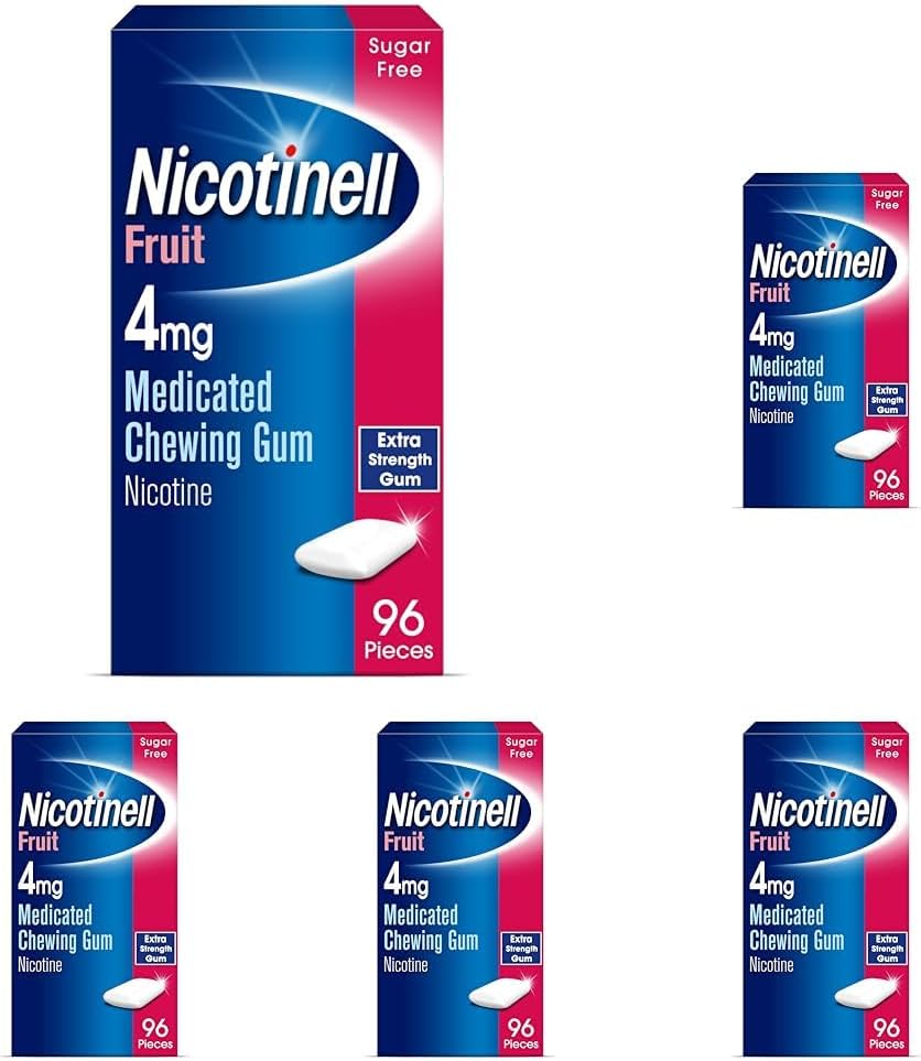 Nicotinell Nicotine Gum, Quit Smoking Aid, Fruit Flavour, 4 mg, 96 Pieces (Pack of 5)