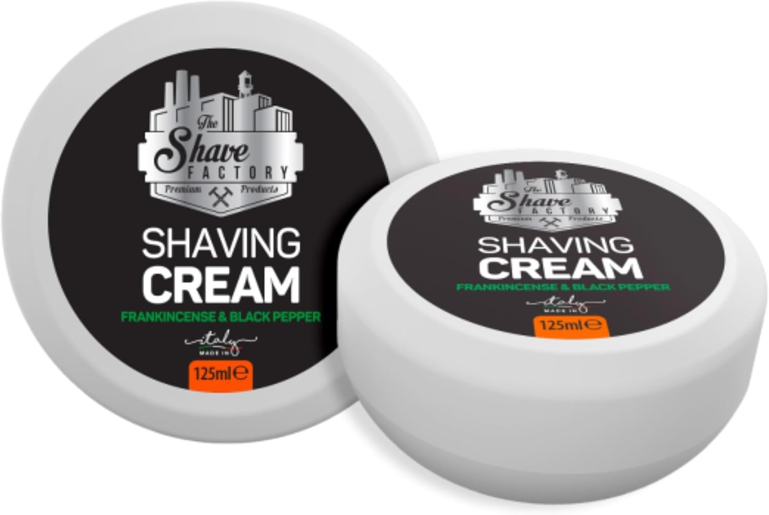 The Shave Factory Shaving Cream - Shaving Cream for Men, Shave Cream, Shaving Cream Suitable for All Skin Types, Made in Italy - 125ml (4.22 Fl. Oz) (Frankincense & Black Pepper)