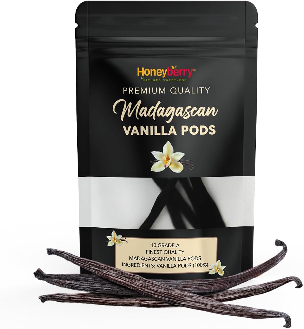 10x Premium Madagascan Bourbon Vanilla Pods Grade A (12-14cm) - Authentic Madagascar Cured Vanilla Beans Sticks Planifolia Type - Hand Picked Traceable from Source - (10 Pods)