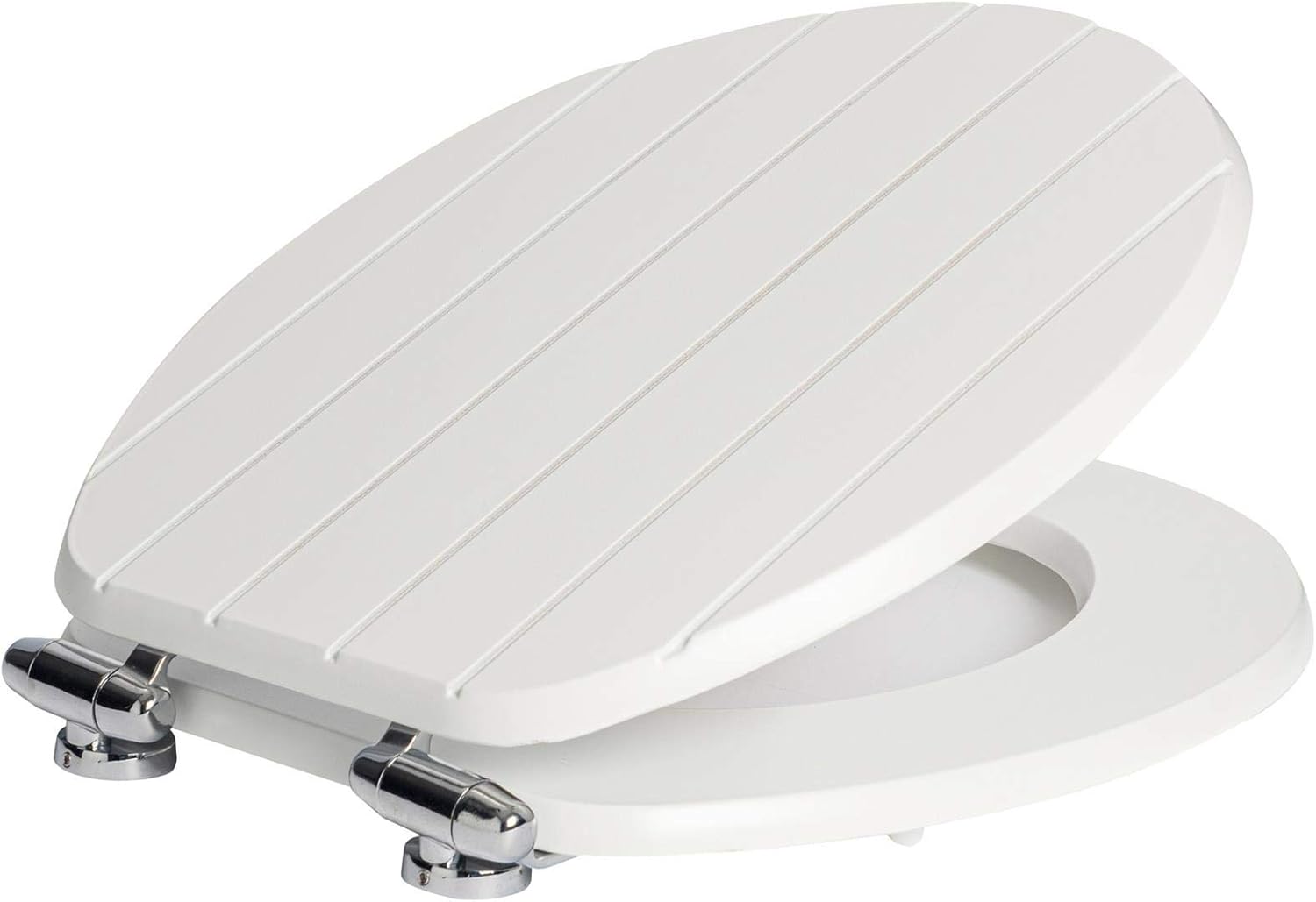 Harbour Housewares Soft Close Toilet Seat - White - Pack of 1 - Oval-Shaped Wooden Toilet Seat Antibacterial Loo Lid with Universal Chrome Hinges, Fixings & Fittings