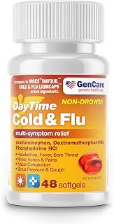 GenCare - Multi Symptom Non Drowsy Daytime Cold & Flu Relief Acetaminophen 325mg, Dextromethorphan HBr 10mg, Phenylephrine HCl 5mg (48 Softgels) Non Habit Forming Pain Reliever & Nasal Decongestant
