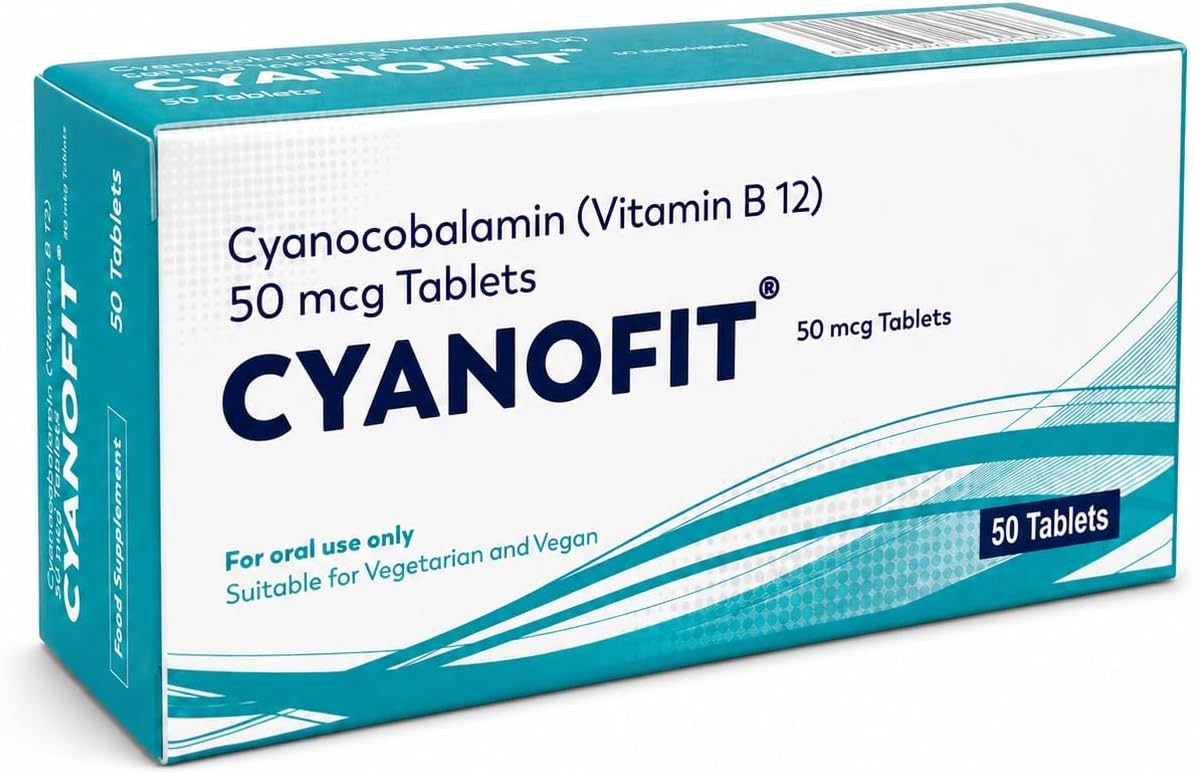Cyanofit Vitamin B12-50 Tablets (7 Weeks Supply) – Cyanocobalamin B12 50mcg Supplement