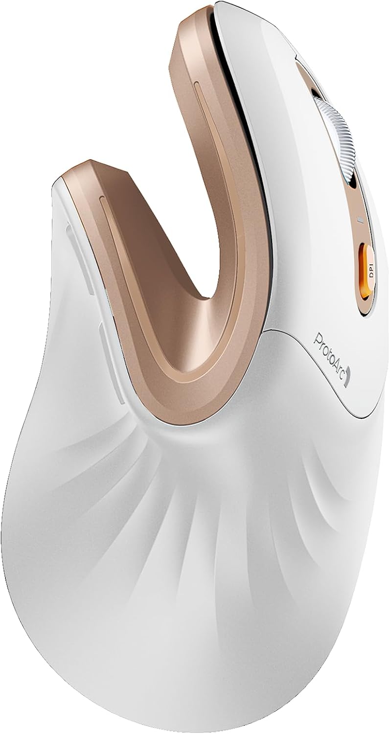 ProtoArc EM11 NL Wireless Ergonomic Mouse, Rechargeable, White Gold