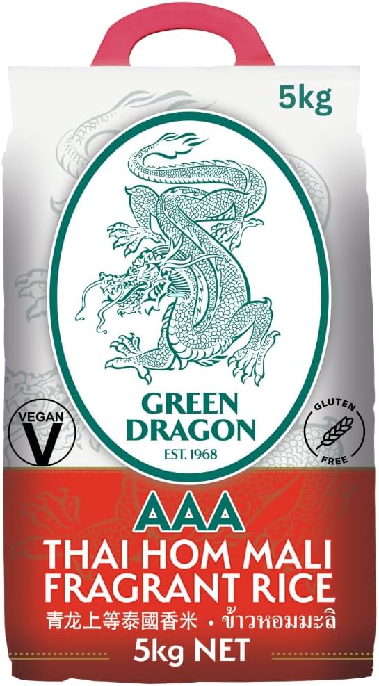 Green Dragon Thai Fragrant Jasmine Rice 5KG | Thai Hom Mali | AAA | Premium Rice | White Rice | Chinese Ingredients | Chinese Asian Cooking | 5KG