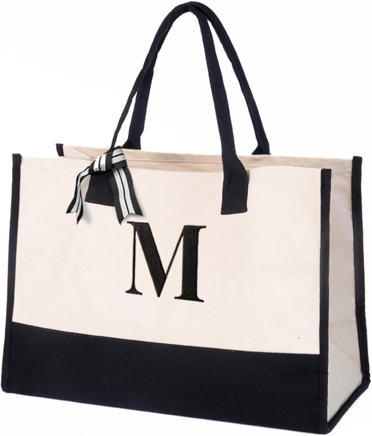 Salt Earth 100% Cotton Personalized Everyday Canvas Initial Tote Bag for Women, Monogrammed Large Utility Bag for Beach