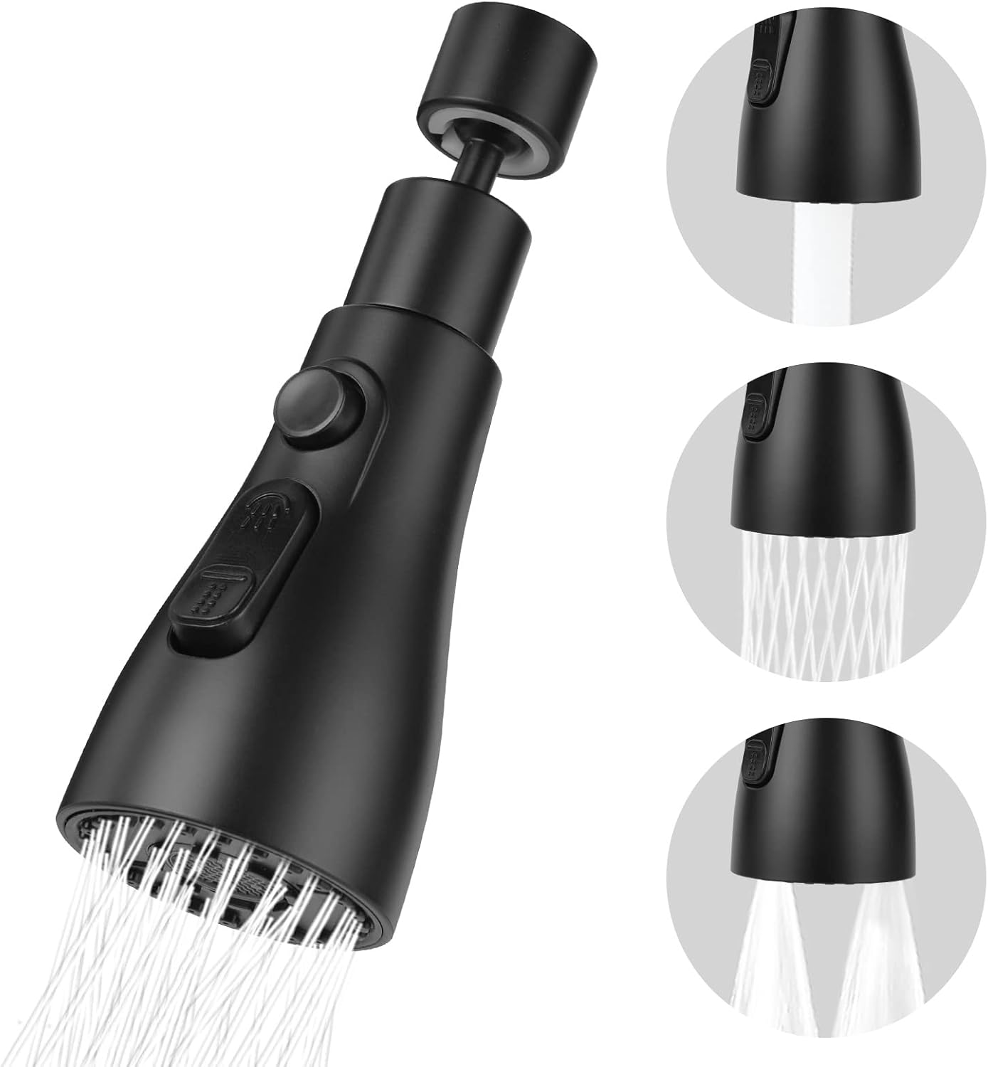 OSDUE Kitchen Tap Spray Head, 360° Swivel Spout, FM22 M24 Kitchen Sink Tap, Tap Faucet Attachment Spray with 3 Modes, Replacement Tap Bubbler Head Aerator, G1/2, Comes with Universal Connector