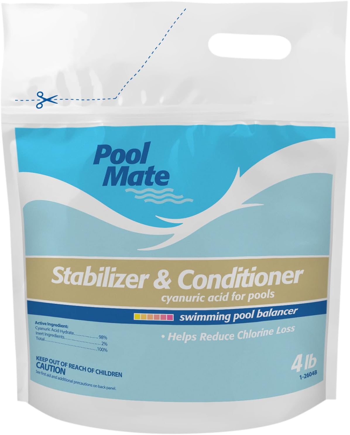 Pool Mate 4-Pounds Premium Pool Stabilizer and Conditioner, Concentrated Cyanuric Acid for Pools, Helps Chlorine Last Longer
