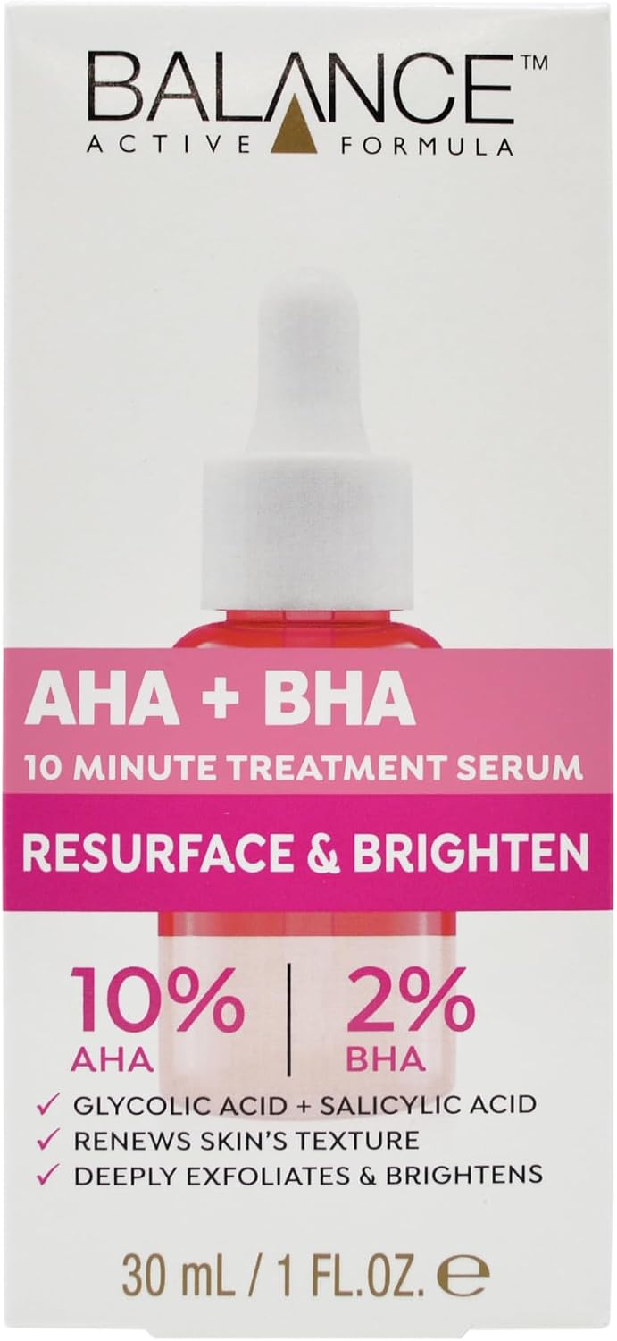 Balance Active Formula AHA 10% + BHA 2% Retexturising Serum - Deep Exfoliation for Brighter Skin, Smooths Texture, Dermatologically Tested, Gentle Yet Effective - 30ml