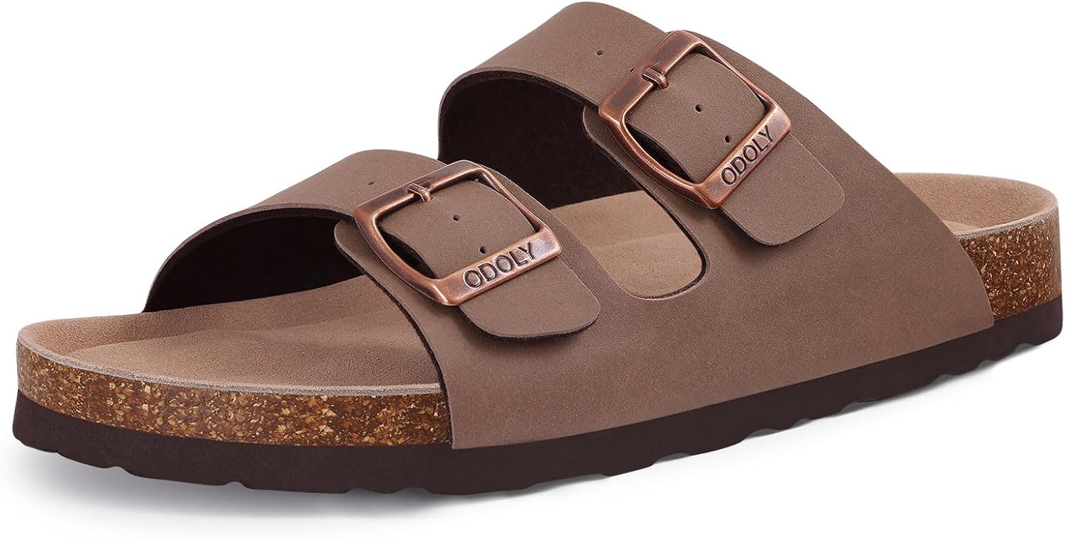 Unisex Cork Footbed Slide Sandal, Arch Support Summer Outdoor Sandals with Adjustable Buckle for Women and Men