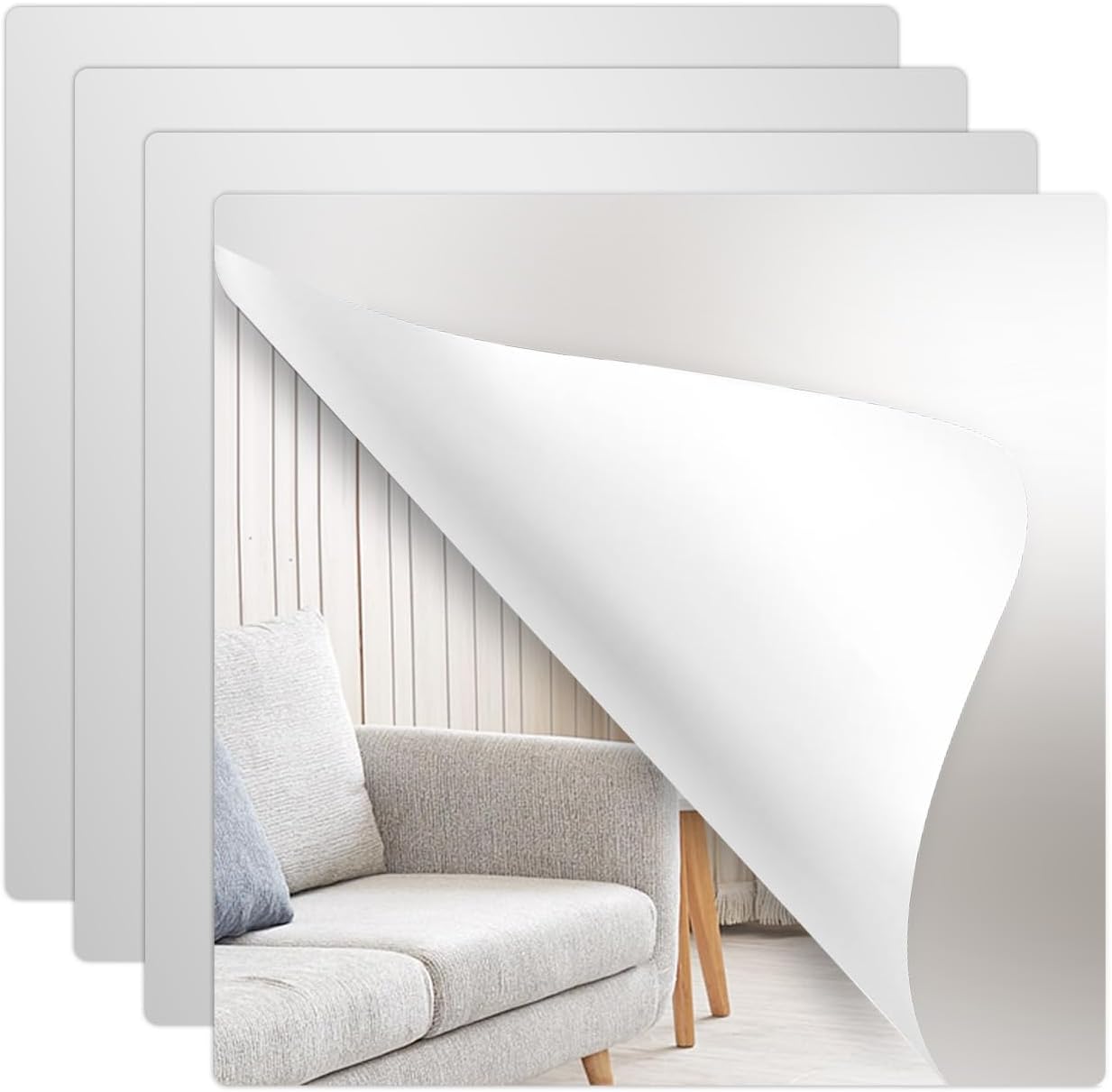 Elffloor 4PCS Self-Adhesive Mirror Tiles for Walls,11.8 x 11.8Inch (30x30cm) Shatterproof Acrylic Mirror Stickers,Peel and Stick Wall Decals for Kids Bedroom/Closet/Door Decor (2mm Thick)