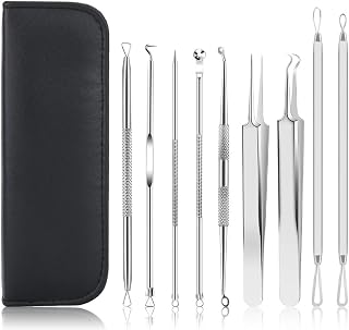 Pimple Popper Tool Kit, UUBAAR 9 PCS Blackhead Remover Tools with Tweezers, 16-Heads Professional Acne Zit Pimple Popper Extraction Tools, Whitehead Comedone Extractor Kit for Facial Nose