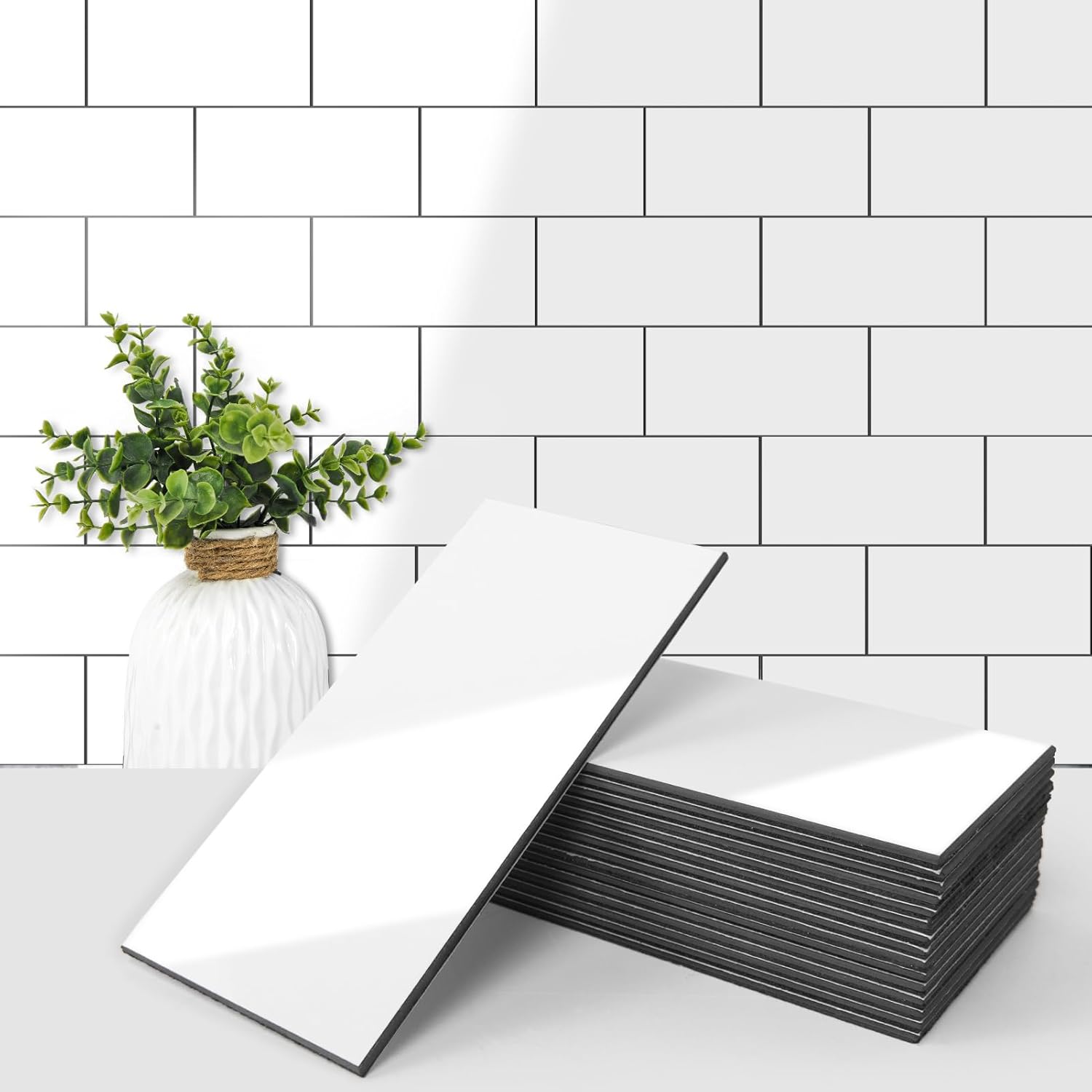 Art3d 102-Pack Peel and Stick Backsplash on Subway Tile, Glossy White | 3 x 6 in, PVC, Self Adhesive, Waterproof, Traceless Peel, Modular Splicing, Ideal for Vanities, Bathrooms