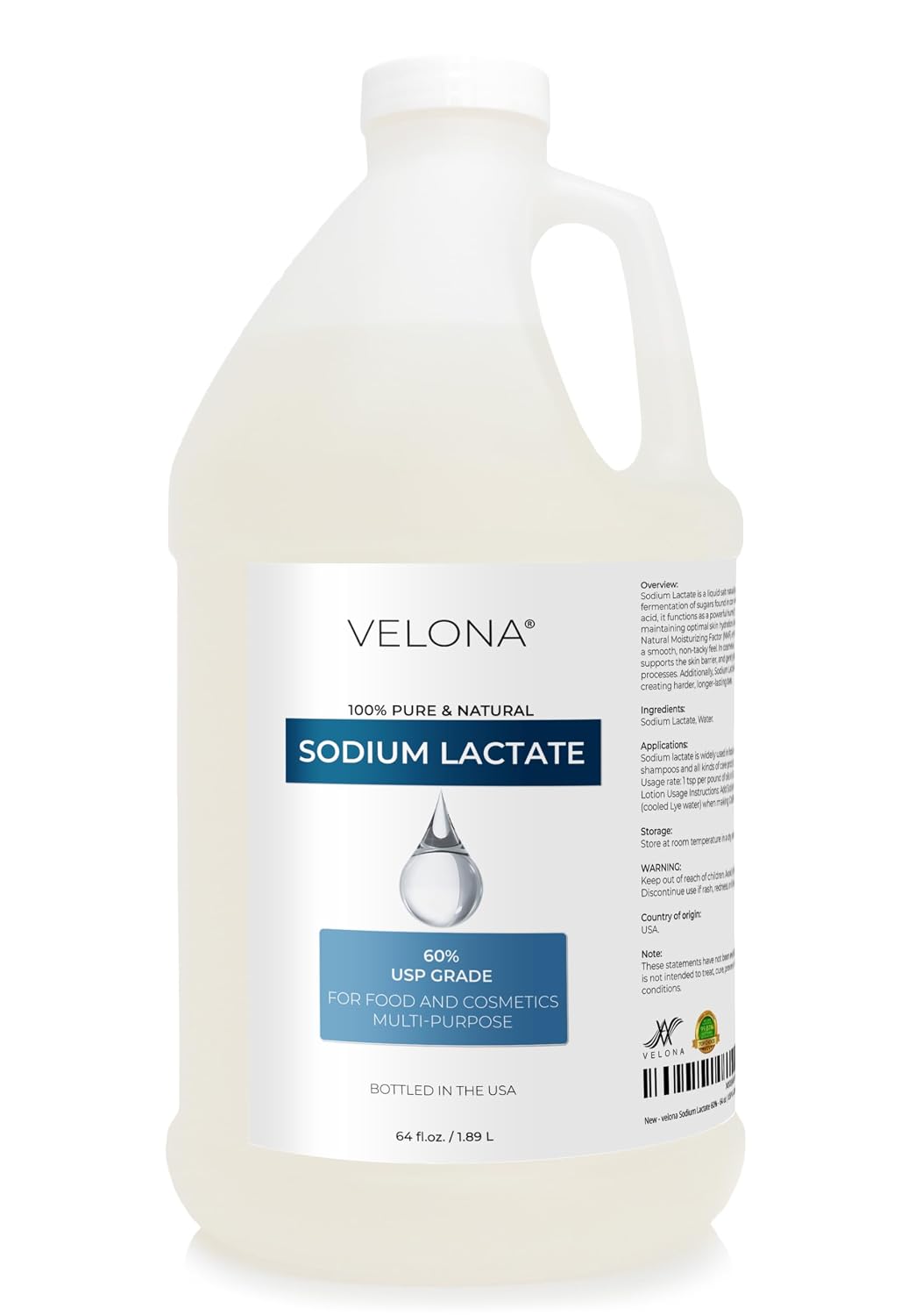 Sodium Lactate 60% - 64 oz | USP Grade Natural Preservative | For Soap Making & Lotions | Harder Bar of Soap, pH Regulator, Glycerin substitute, Provides and Keep Moisture