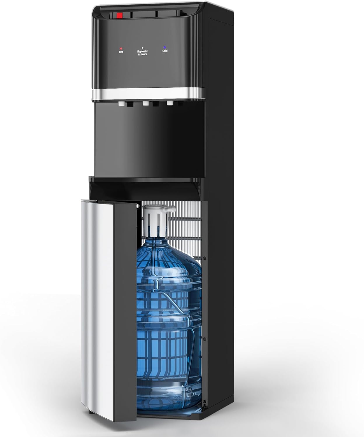 Bottom Loading Water Cooler Dispenser for 5 Gallon Bottles,Stainless Steel Water Cooler with 3 Temperature -Hot, Cold & Room,Child Safety Lock,Ideal for Home and Office,Vulcan Black