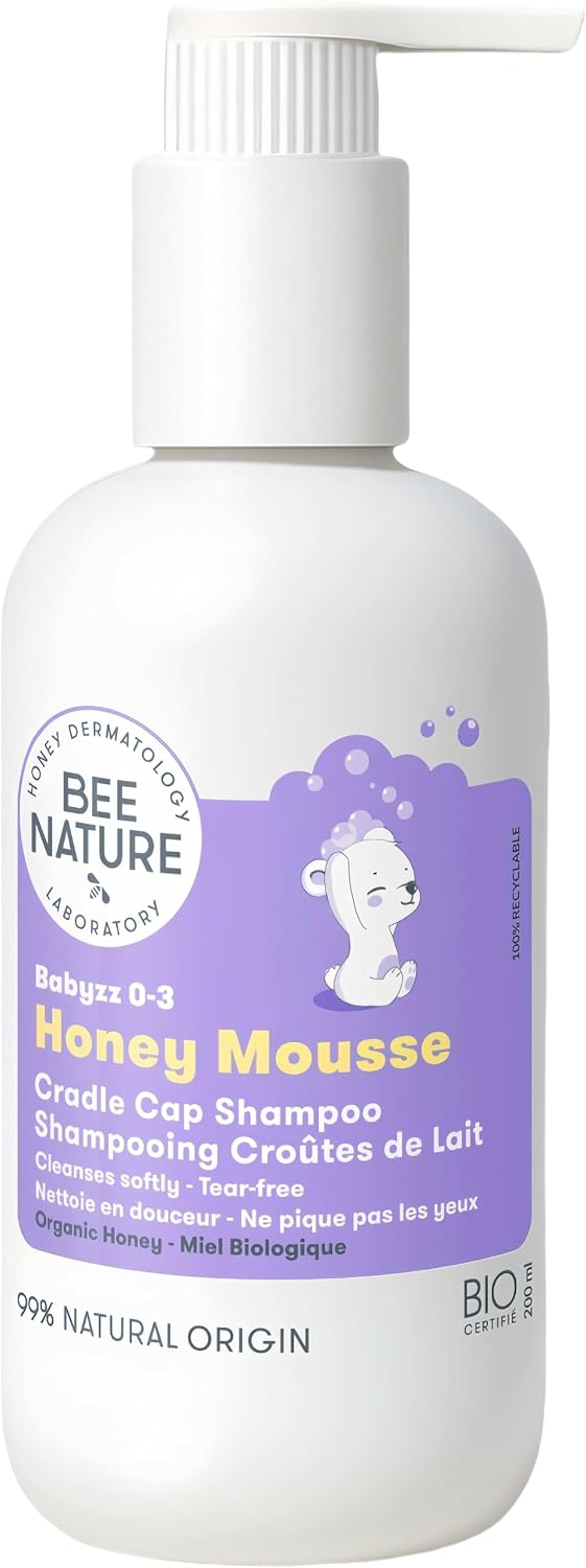 Bee Nature Cradle Cap Baby Shampoo, Tear-Free Organic Honey Mousse, 99.3% Natural, Suitable from Birth, for Newborns, Babies & Toddlers, Dry Sensitive & Eczema-Prone Scalp, 200ml