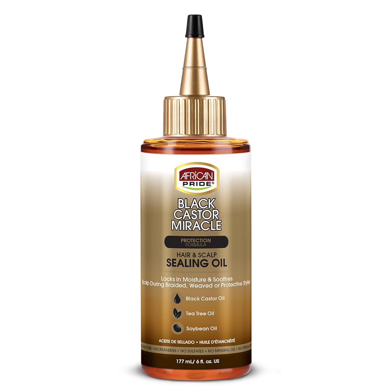 African Pride Black Castor Miracle Hair & Scalp Sealing Oil – Hair Oil with Black Castor, Tea Tree & Soybean Oil for Moisture Lock, Scalp Relief & Growth Support | 6oz